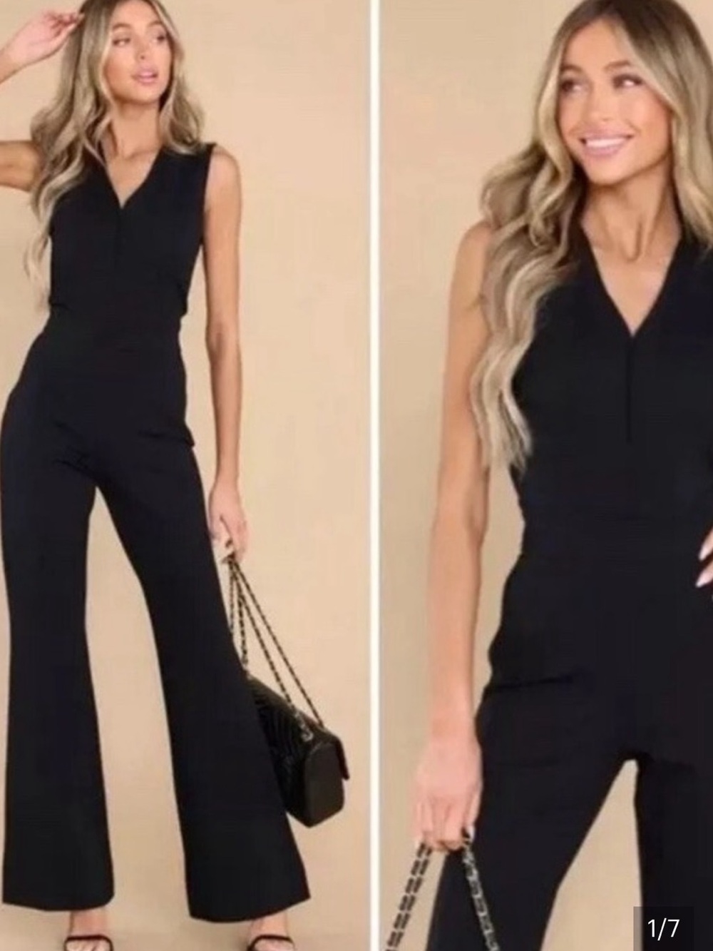 NWT SPANX Perfect Black Sleeveless V-Neck Wide-Leg Jumpsuit, size S